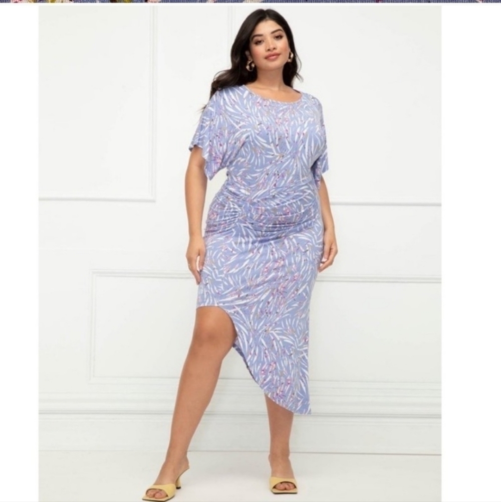 Eloquii Dolman sleeve rouched waist assymetric blue dress sz 22/24 new